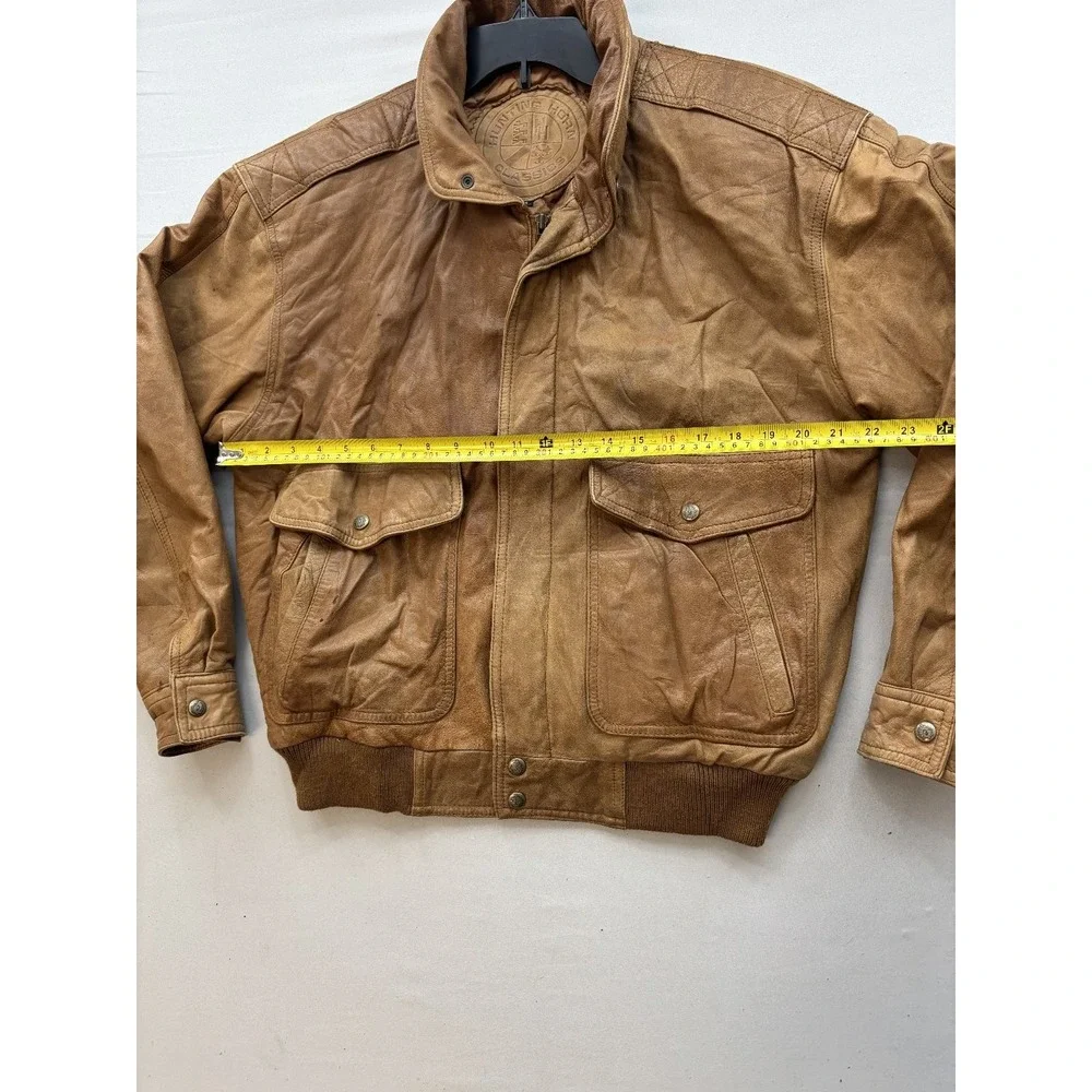 Hunting Horn Classics Mens Brown Leather Bomber Jacket Vintage Coat Size M